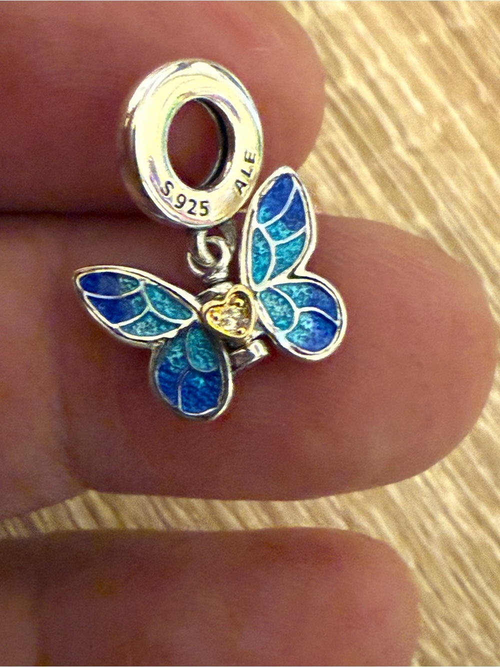 Pandora Blue Enamel Butterfly Charm with Gold Heart - Picture 4 of 6
